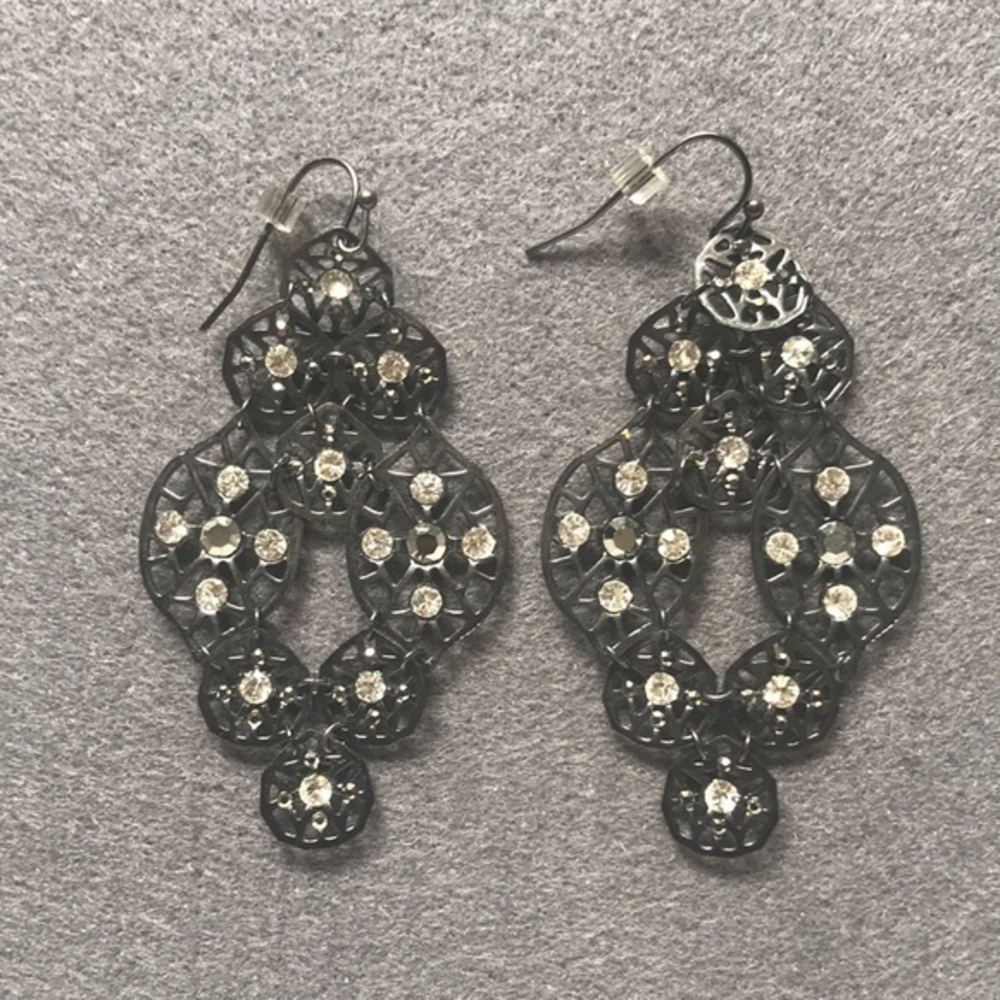 Lia Sophia black delicate dangle earrings with sparkle